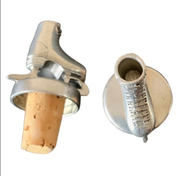Metal Ice Skate Bottle Stopper Decorative  Wine Bottle Stopper Comes in a Pair - Picture 1 of 11